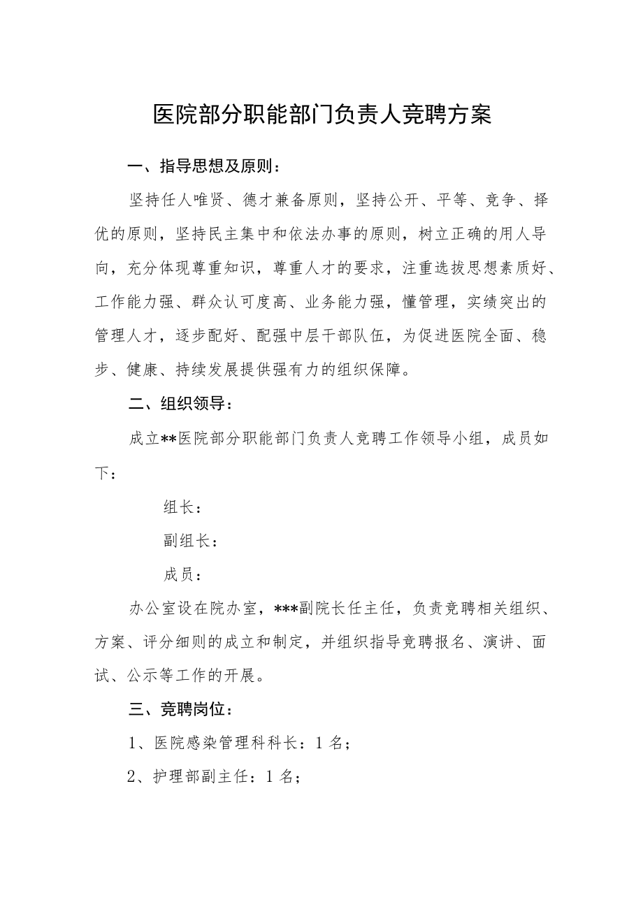 医院部分职能部门负责人竞聘方案.docx_第1页