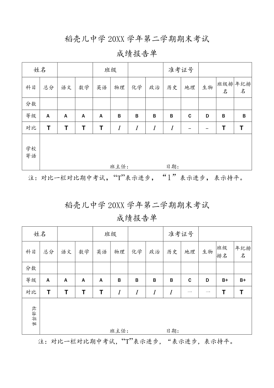 中学生期末成绩单.docx_第1页