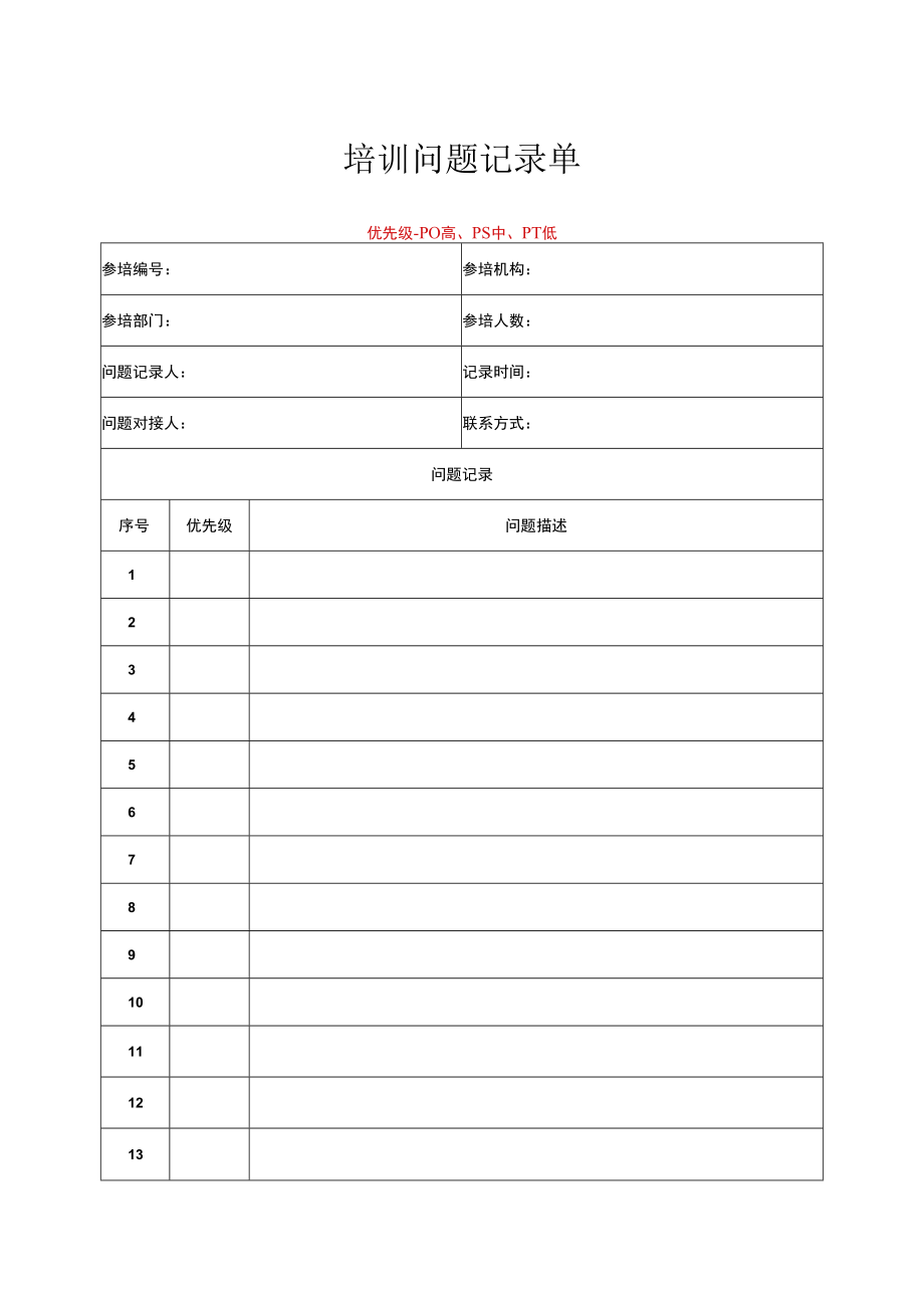 企业运维实施培训问题记录单.docx_第1页