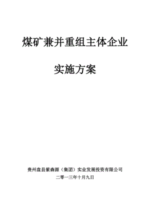 煤矿企业兼并重组整合主体企业实施方案2.docx