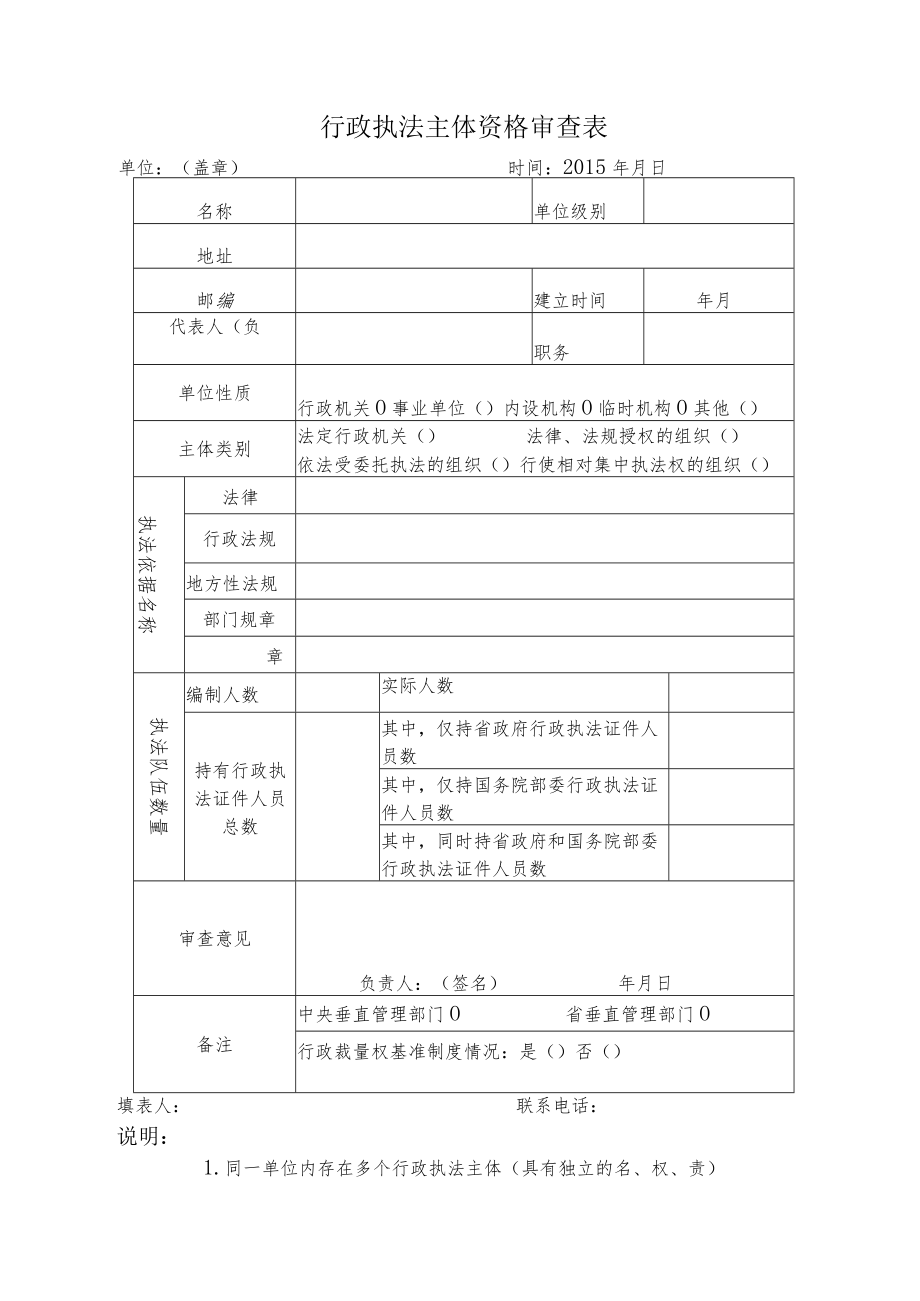 行政执法主体资格审查表.docx_第1页