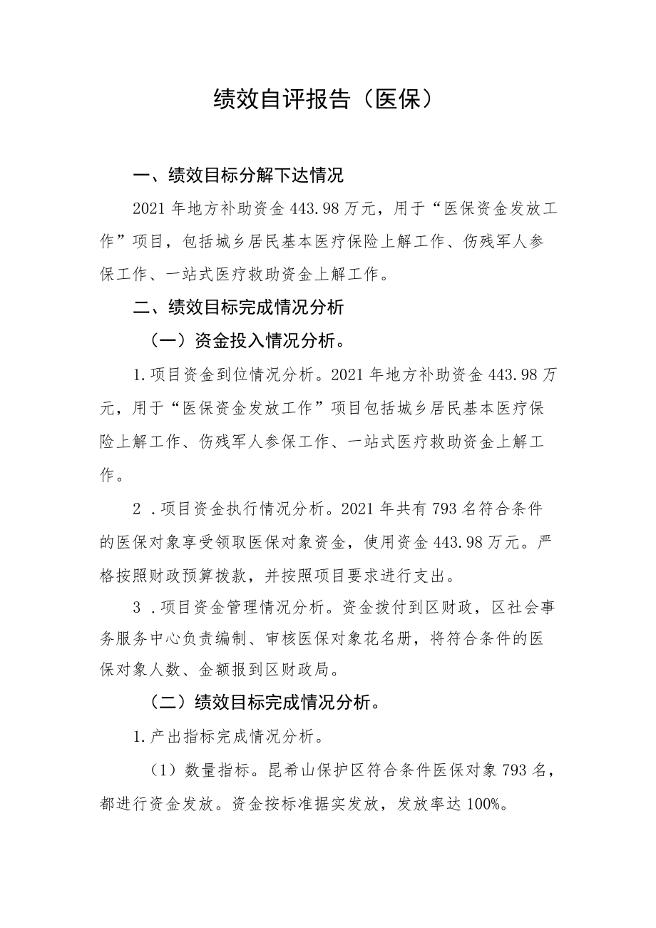 绩效自评报告医保.docx_第1页