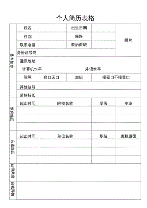 个人简历空白表格.docx