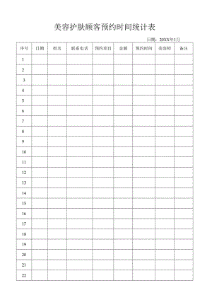 美容护肤顾客预约时间统计表.docx