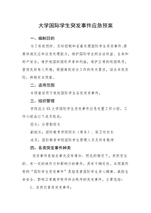 大学国际学生突发事件应急预案.docx