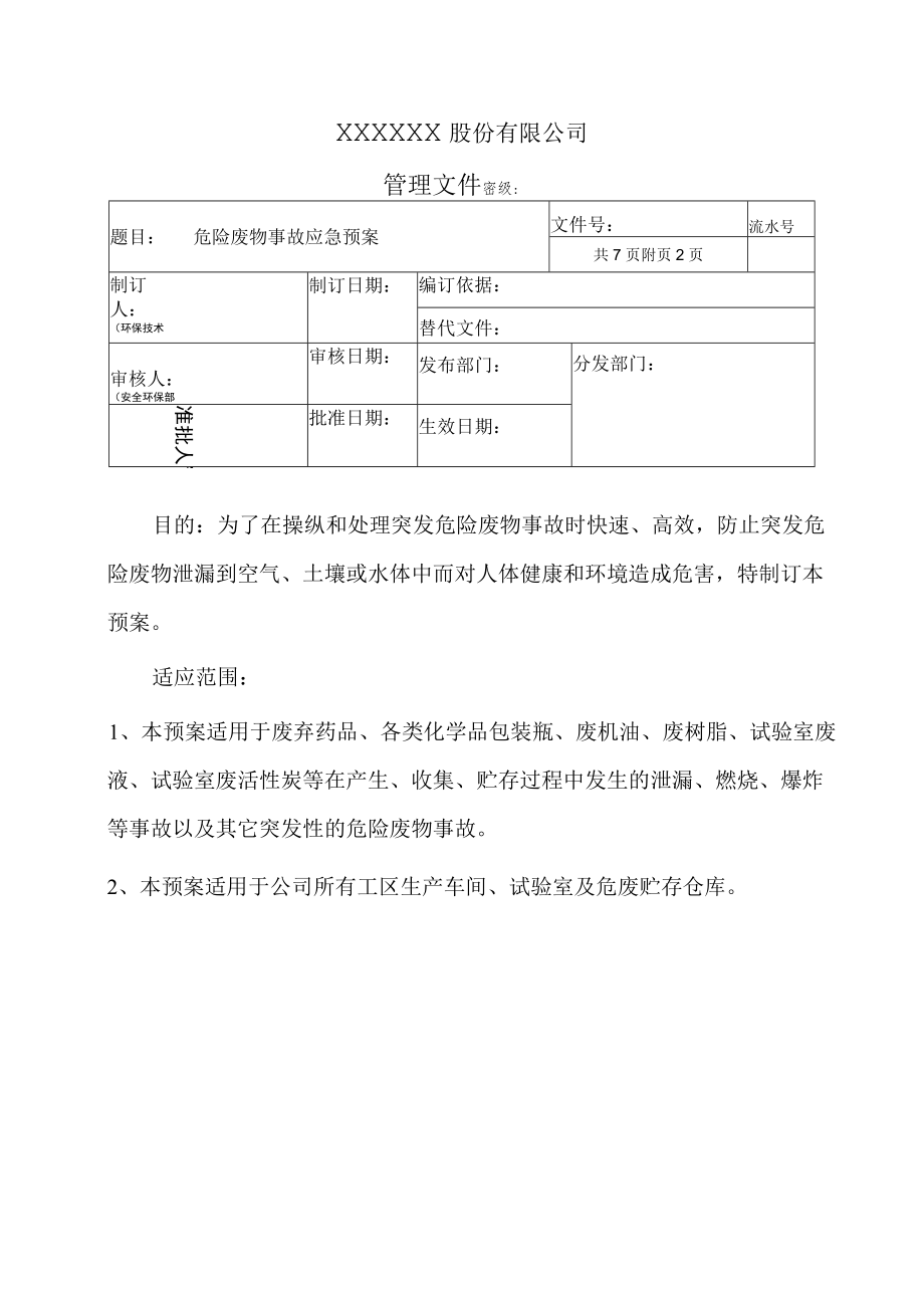 危险废物事故应急预案（7页）.docx_第1页