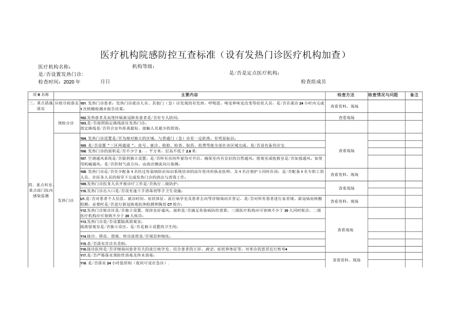 医疗机构院感防控互查标准（设有发热门诊医疗机构加查）1-2-10.docx_第1页