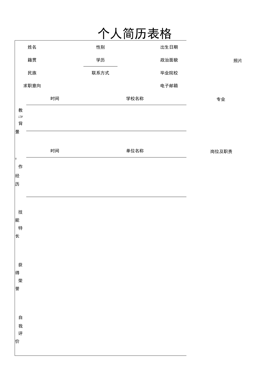 个人简历表格(4).docx_第1页