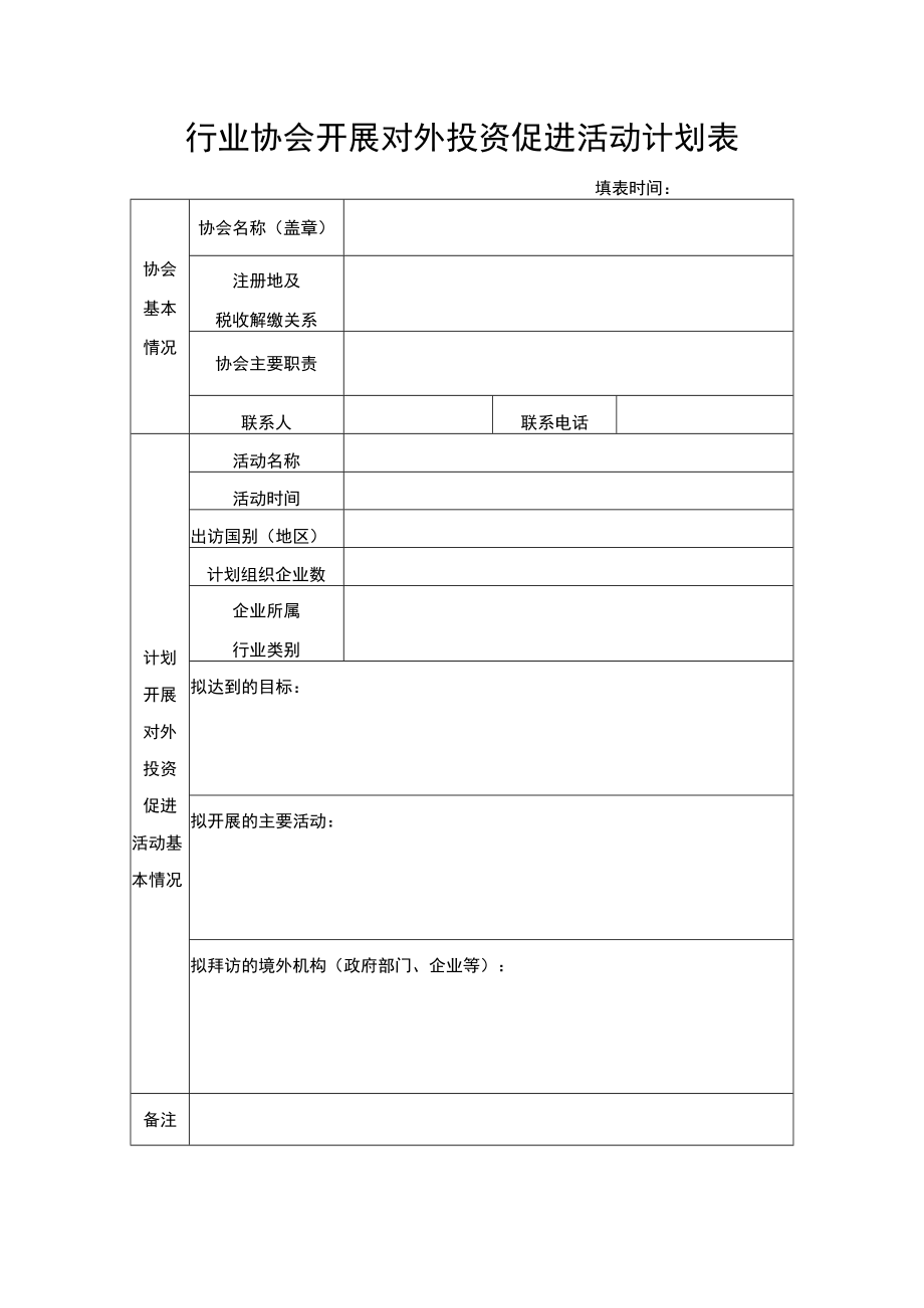 行业协会开展对外投资促进活动计划表.docx_第1页