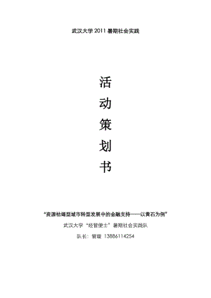 武汉大学2011暑期社会实践策划方案.docx