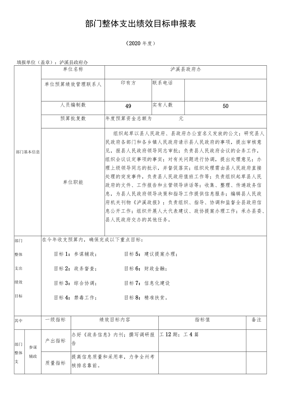 部门整体支出绩效目标申报表.docx_第1页