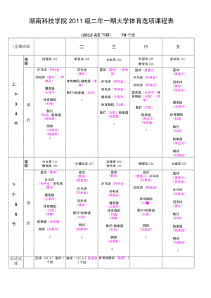 湖南科技学院2011级二年一期大学体育选项课程表.docx