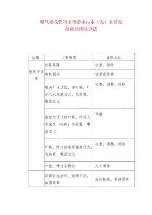 曝气器及管路系统潜水污水（泥）泵常见故障及排除方法.docx