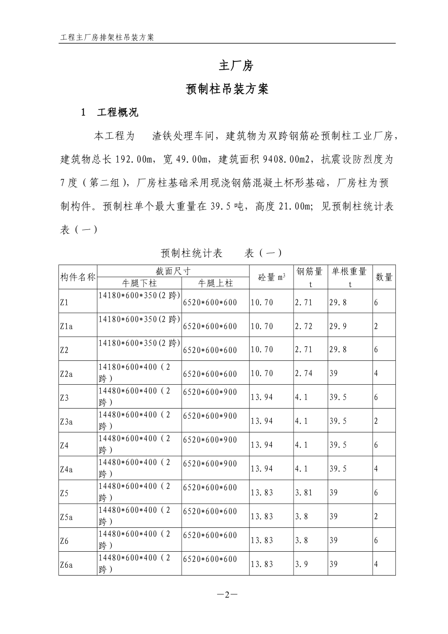 厂房排架砼柱吊装专项方案.docx_第2页