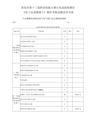 青岛市第十三届职业技能大赛石化高技校赛区《化工仪表维修工》操作考核试题及评分表.docx