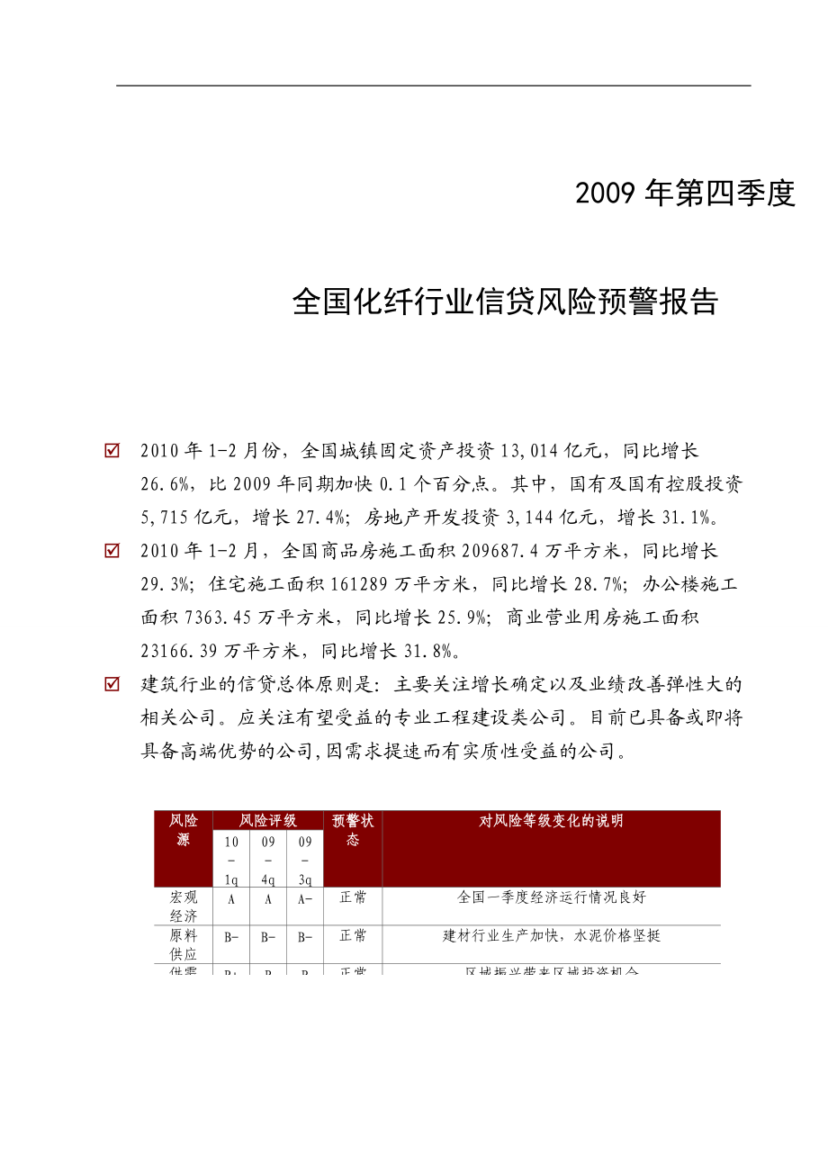 XXXX年1季度全国建筑业信贷风险预警报告.docx_第1页