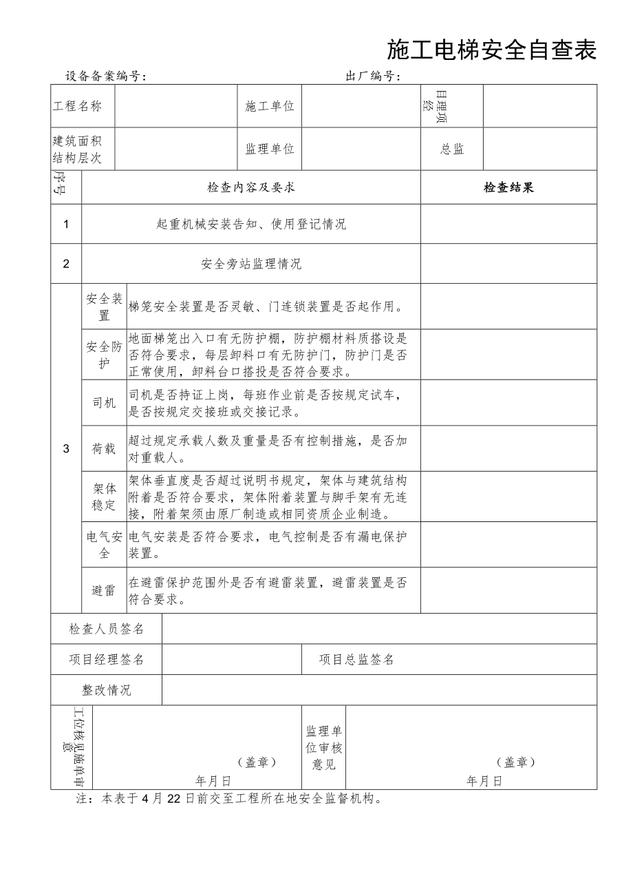 施工电梯安全自查表.docx_第1页