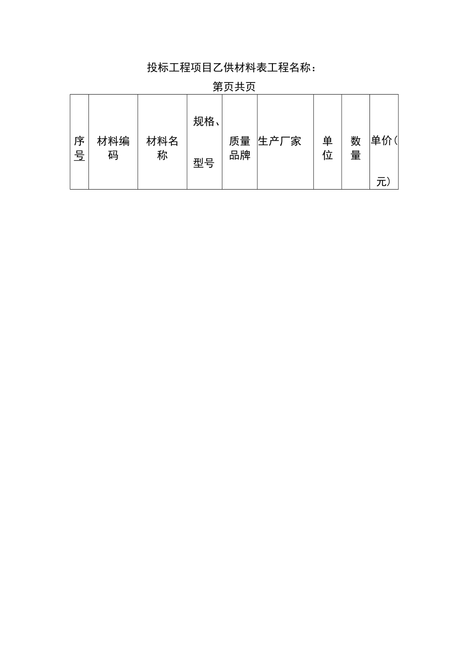 投标工程项目乙供材料表.docx_第1页