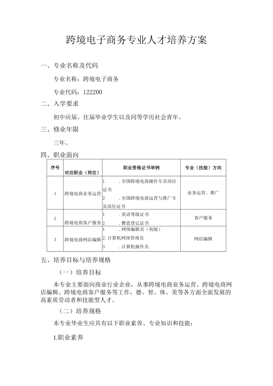 跨境电子商务专业人才培养方案.docx_第1页