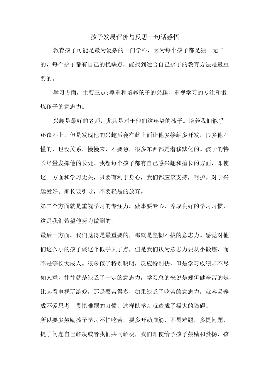 孩子发展评价与反思一句话感悟.docx_第1页