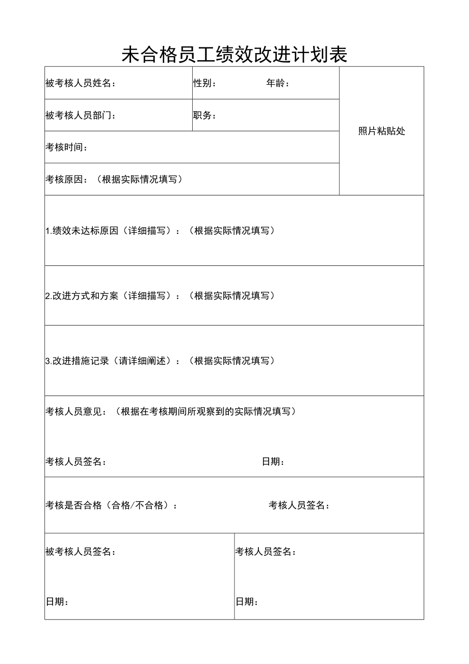 未合格员工绩效改进计划表.docx_第1页