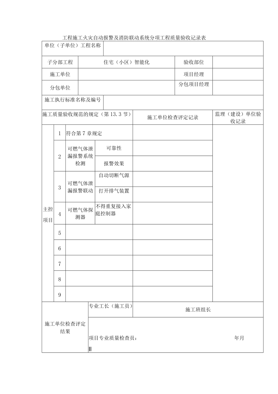 工程施工火灾自动报警及消防联动系统分项工程质量验收记录表.docx_第1页