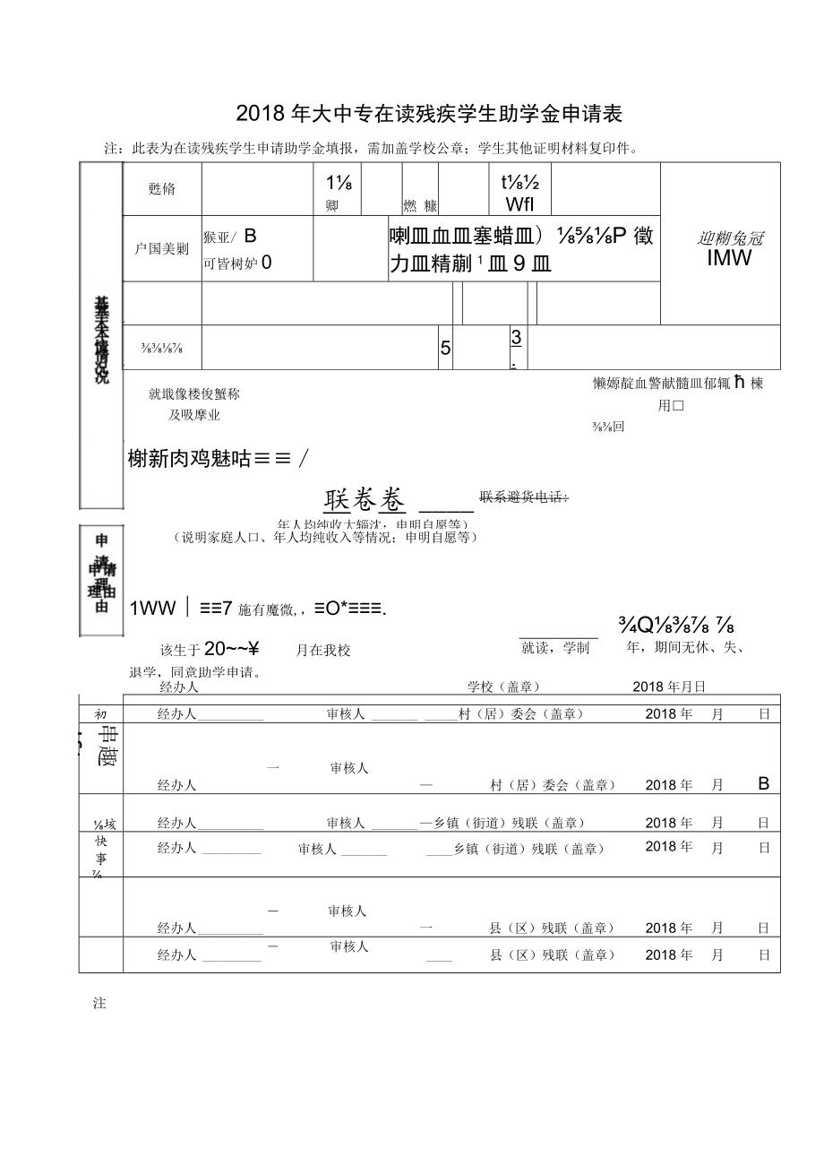 近期免冠1寸照片2018年大中专在读残疾学生助学金申请表.docx_第1页