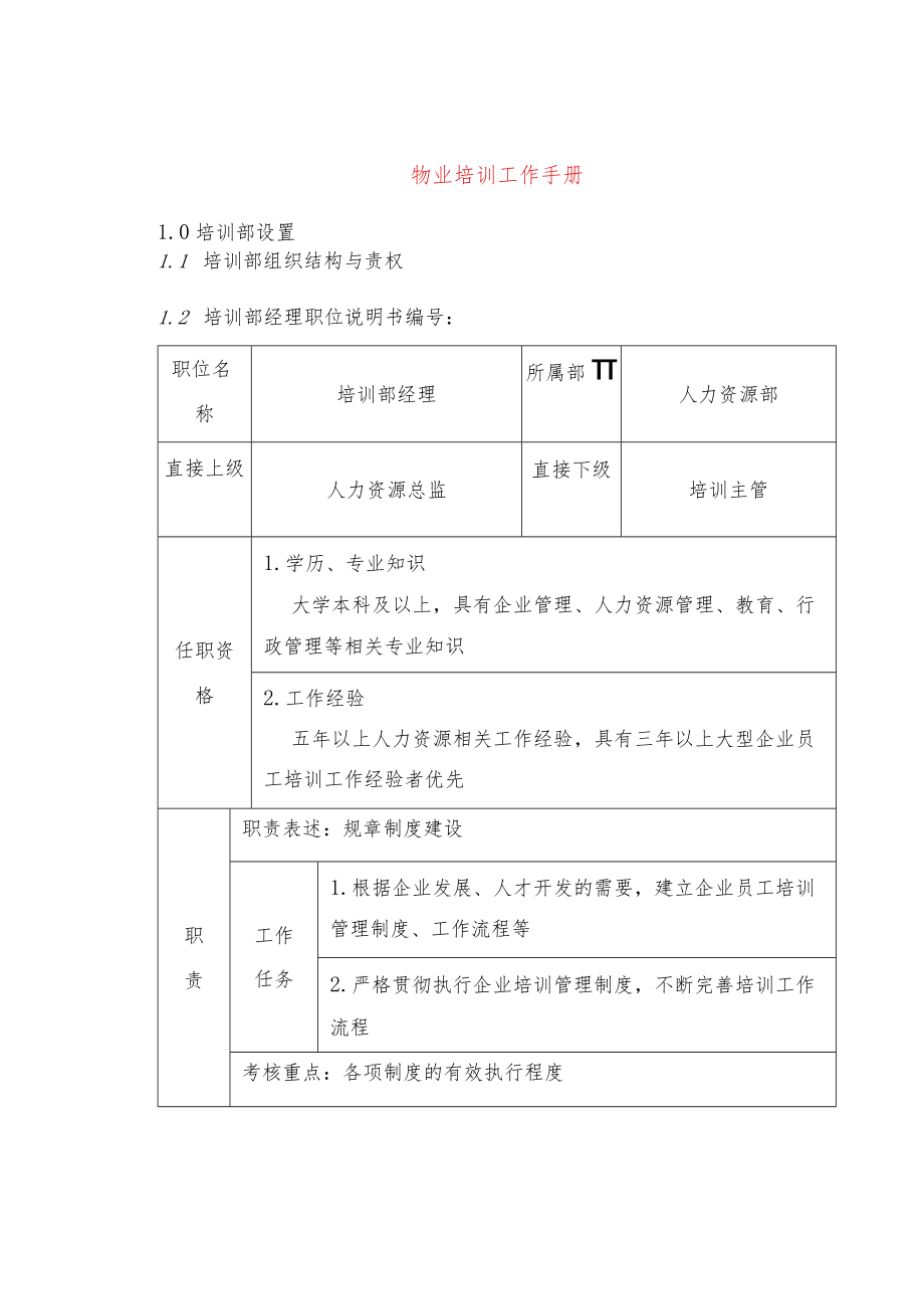 物业培训工作手册.docx_第1页