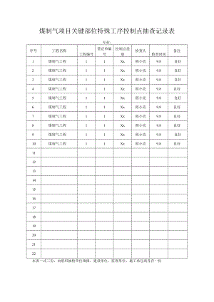 煤制气项目关键部位特殊工序控制点抽查记录表.docx