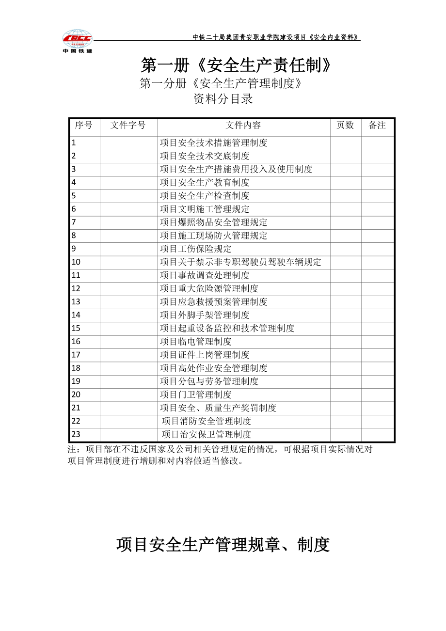 项目安全生产管理规章、制度.docx_第1页