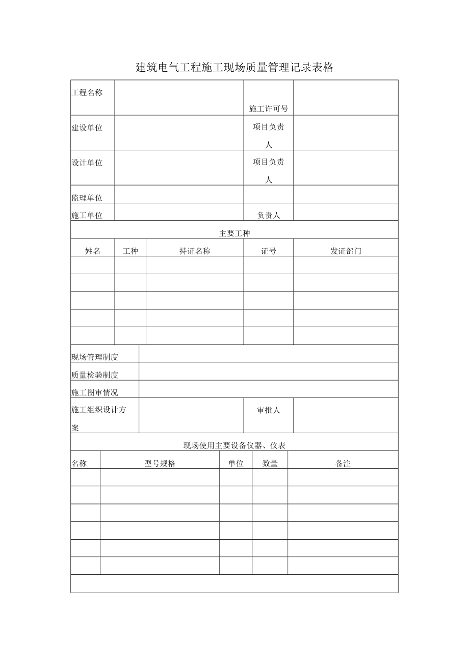 建筑电气工程施工现场质量管理记录表格.docx_第1页