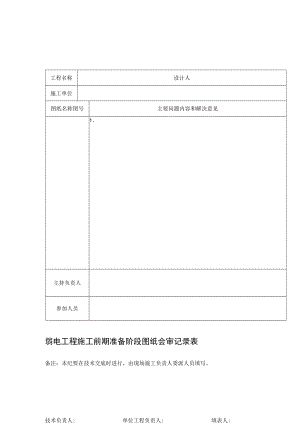 弱电工程施工前期准备阶段图纸会审记录表.docx