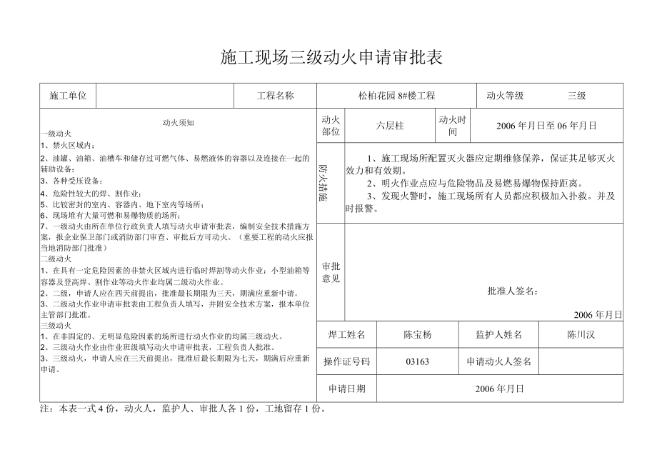 施工现场三级动火申请审批表.docx_第1页