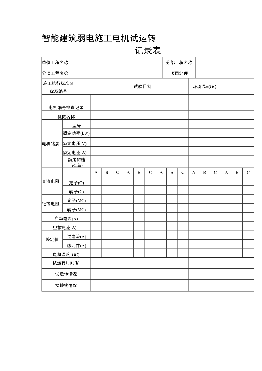 智能建筑弱电施工电机试运转记录表.docx_第1页