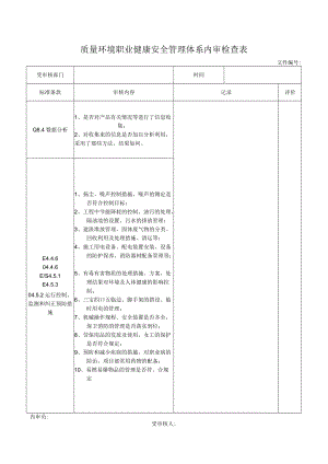 质量环境职业健康安全管理体系内检查表.docx