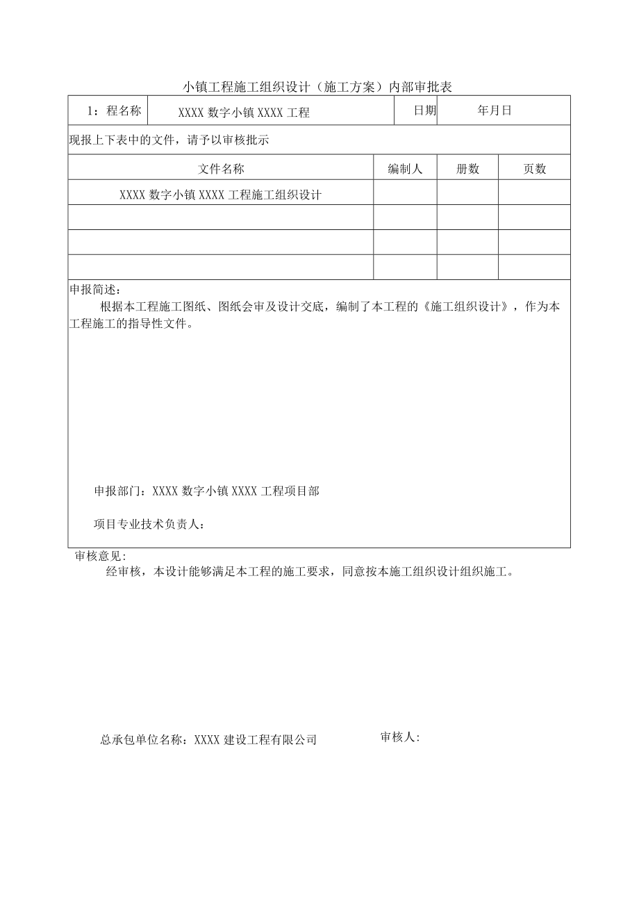 小镇工程施工组织设计（施工方案）内部审批表.docx_第1页