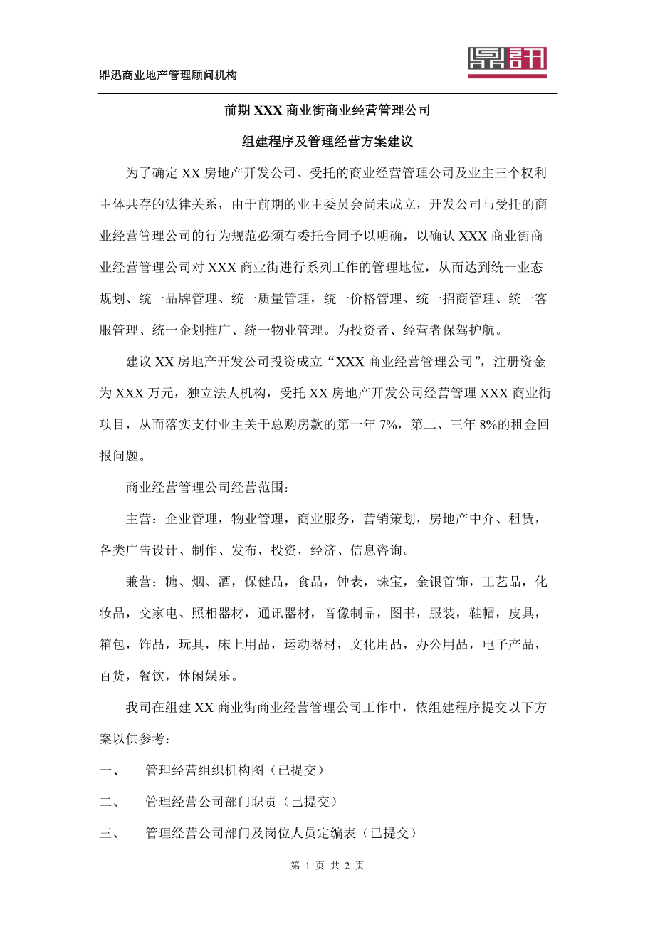 xxx商业街经营管理公司方案建议.docx_第1页