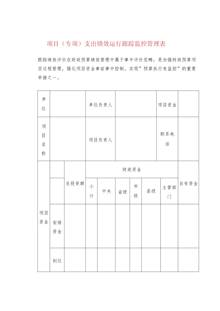 项目（专项）支出绩效运行跟踪监控管理表.docx_第1页