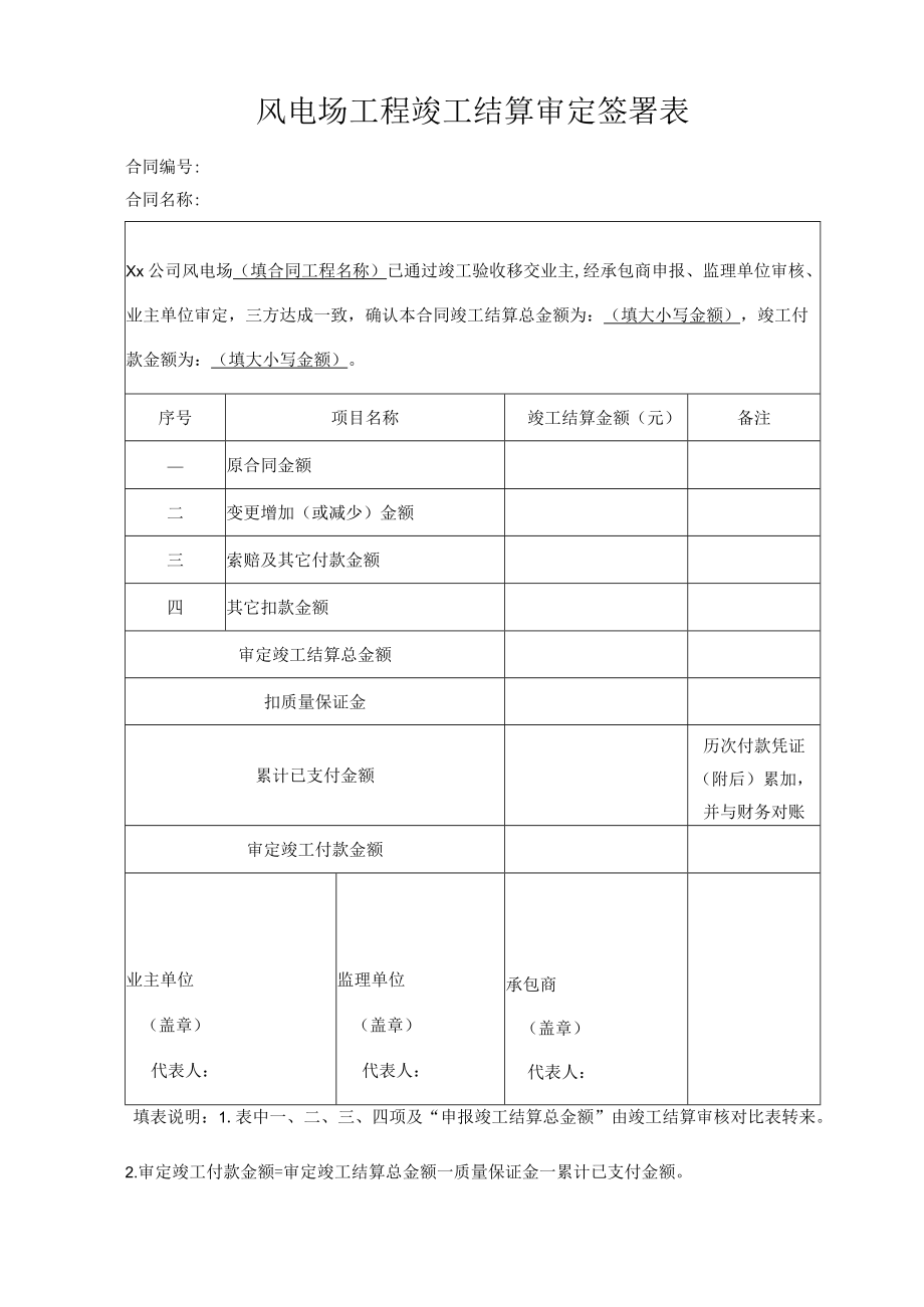 风电场工程竣工结算审定签署表.docx_第1页