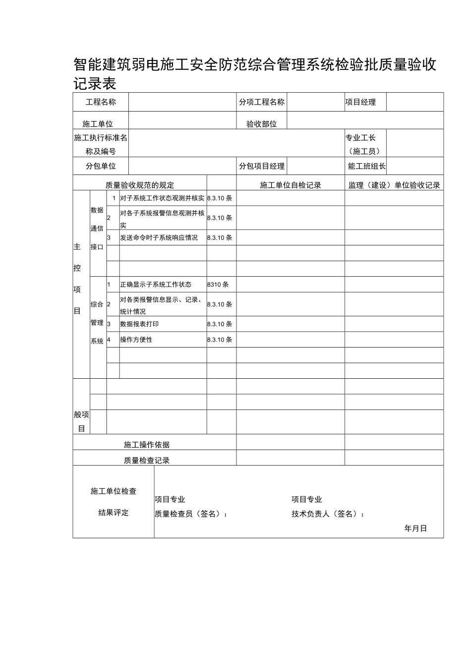 智能建筑弱电施工安全防范综合管理系统检验批质量验收记录表.docx_第1页