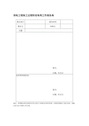 弱电工程施工过程阶段每周工作报告表.docx