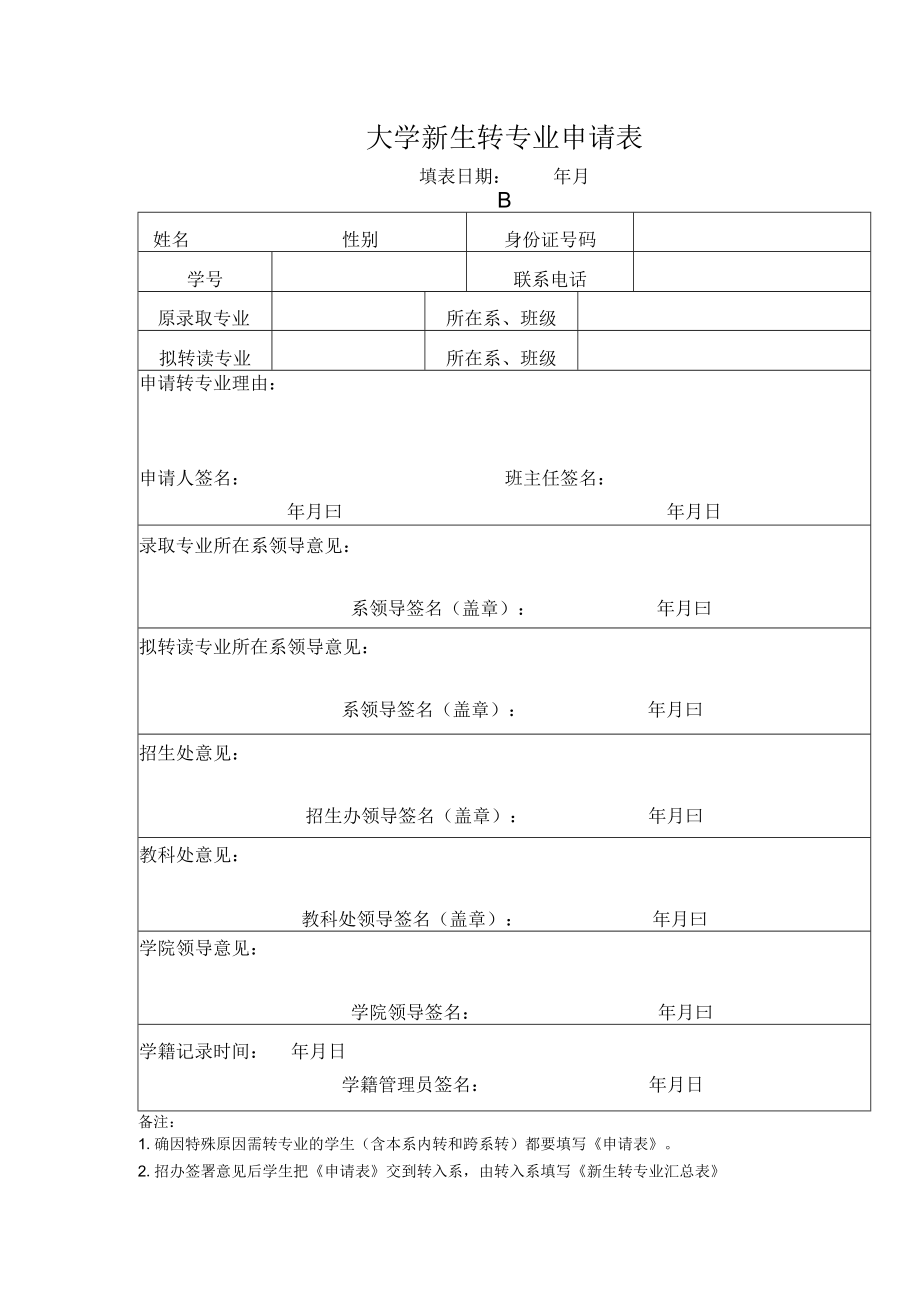 新生转专业申请表.docx_第1页