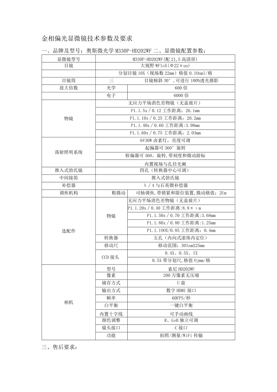 金相偏光显微镜技术参数及要求.docx_第1页