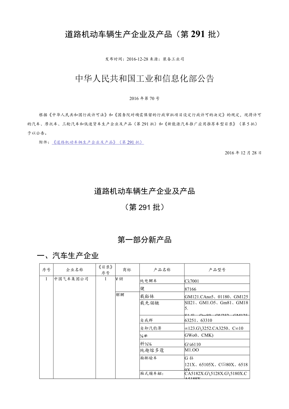 道路机动车辆生产企业及产品第291批.docx_第1页