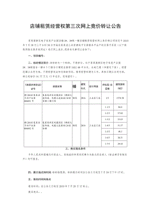 店铺租赁经营权第三次网上竞价转让公告.docx