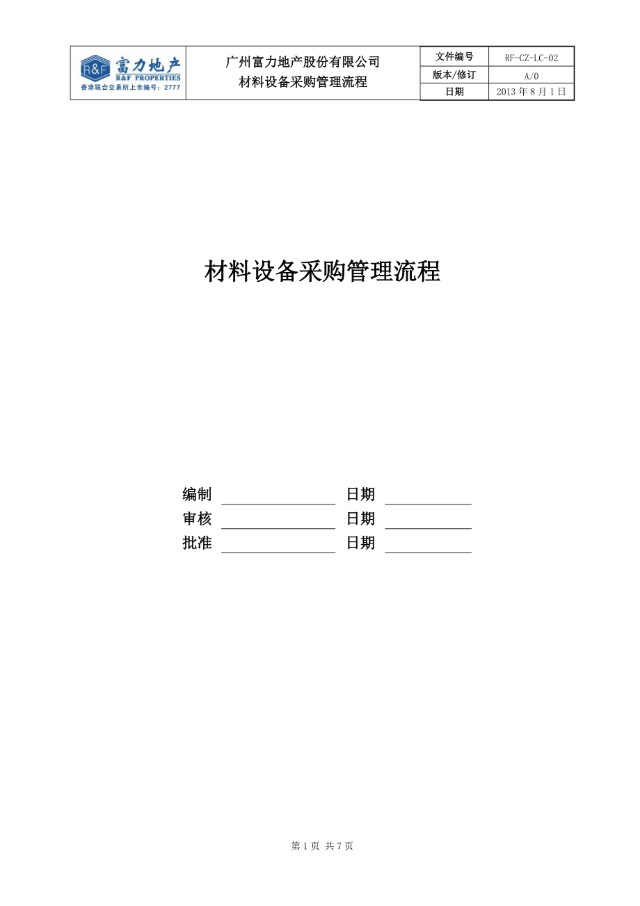 某地产股份有限公司材料设备采购管理流程.docx_第1页