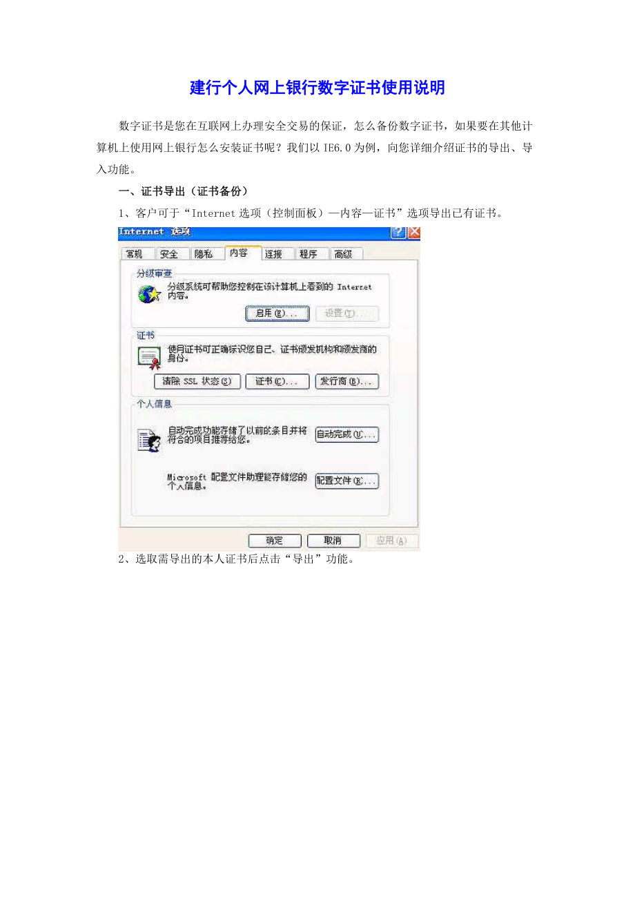 建行个人网上银行数字证书使用说明.docx_第1页