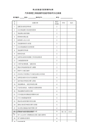 汽车修理工(高级)评分记录表.docx