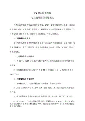 XX职业技术学院专业教师挂职锻炼规定.docx