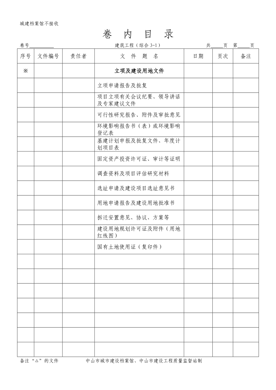 XXXX中山市建筑工程组卷目录卷内目录(档案馆版).docx_第2页